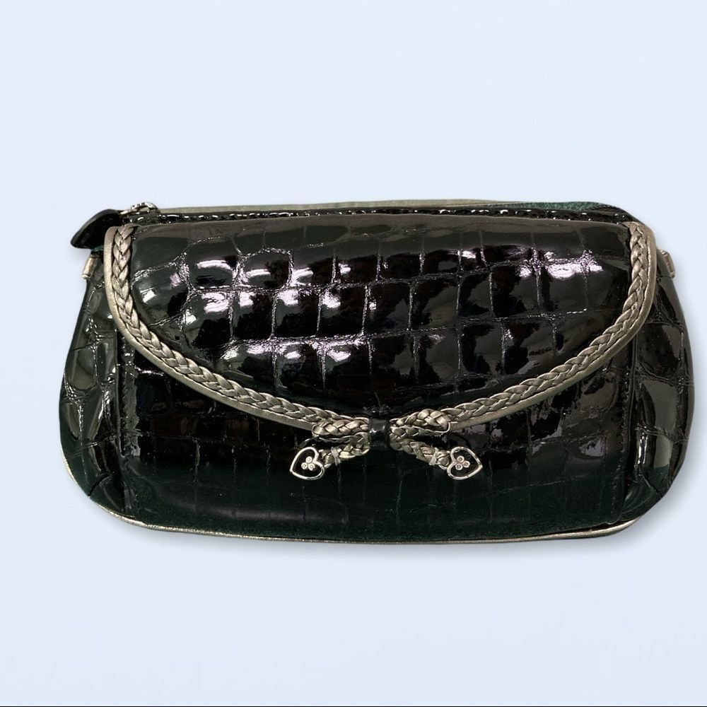 Brighton Crocodile Embossed Leather Clutch Black